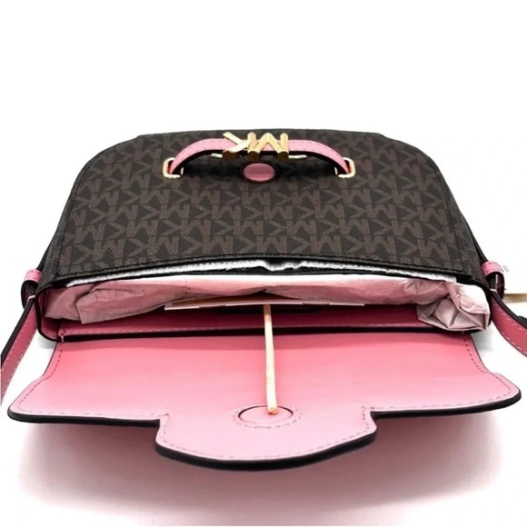 Michael Kors Small Reed Leather Saddle Crossbody Bag Brown/Pink (NWT) - Picture 10 of 12